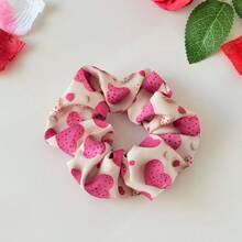 2pcs Valentine's Day Scrunchies, Candy & Heart Print Fabric Hair Ties, High Elasticity Ponytail Holders ,Scrunchy Valentine's Day Accessories Gift Head Accessories