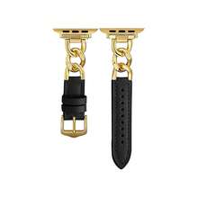 1 件男女通用时尚休闲奢华金色金属手链，搭配柔软黑色皮革表带，可调节腕带，兼容智能手表 Ultra 2、1 SE、9-1 系列 38 毫米-49 毫米 - 黑色 - 查看 10