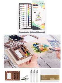 Conjunto de mini paletas de viagem com 6 peças (tintas não incluídas), kit de aquarela portátil, caixa de tinta com 8 compartimentos, caderno de desenho, prancheta e pincéis para artistas e estudantes, materiais de pintura para a volta às aulas, presentes de Halloween e Natal para amigos. - Multicolorido - Ver 15
