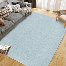 Solid Color Minimalist Area Rugs For Living Room, Low Pile Washable Rug, Soft Floor Carpet For Bedroom Home Office Decor - 淺藍色 - 查看 1