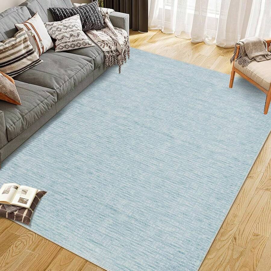 Solid Color Minimalist Area Rugs For Living Room, Low Pile Washable Rug, Soft Floor Carpet For Bedroom Home Office Decor - 淺藍色 - 查看 1