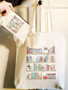 2 Pcs/Set Bookmark Stationery Coffee Flower Pattern Shoulder Bag And Makeup Bag Set, Multi-Purpose Class Handbag Pencil Case Set, For School, Library, Travel, Beach Vacation, Cruise Travel, Lightweight Foldable Canvas Bag Set, Birthday Gift For Women, Birthday Festival New Year Valentine's Day Mother's Day Back To School Teacher's Day Thank You Gift For Teacher Must-Have Travel Bag Luggage Bag Duffle Bag Overnight Bag Large Capacity Durable Travel Organizer Cruise Essential Vacation Essentials Travel Essential Holiday Essential - Beige - View 21