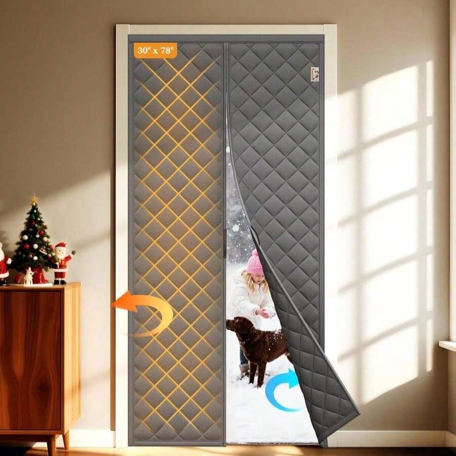 Yotache Magnetic Thermal Insulated Door Curtain Fits 32" X 80" Doors, Weatherproof Oxford &Amp; Cotton Fiber Fill, Windproof Insulation Cover To Keep Warm In Winter, Gray - Fits Door Size 30x78 - 查看 1