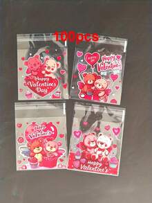 100pcs Valentine's Day Gift Bags, Printed With Red Heart And Cute Bear Patterns - Self-Adhesive Plastic Bags, Suitable For Candies, Small Gifts And Souvenirs - Perfect For Parties, Weddings, Engagements And Anniversaries, Also Can Be Used As Party Favor Bags - Multicolor - View 11