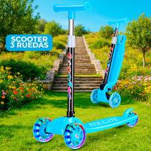 Scooter Plegable, Patin Diablo Scooter Montable 3 Ruedas Luces Led Patineta, Patin De Empuje 3 Ruedas Led Intermitente Inclinación Lean Niños Niñas de 3-12 Años. - Azul - Ver 4