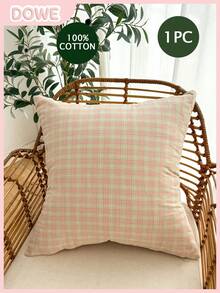 1pc 100% Cotton Decorative Pillow Cover With Invisible Zipper, No Filling, Suitable For Living Room, Dining Room And Bedroom Decor, Linen-Like Texture, Minimalist Style