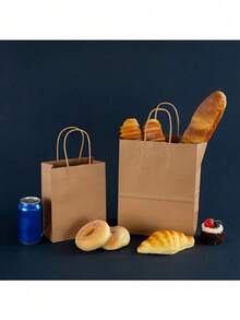 50pcs Kraft Paper Gift Bags With Handles, Drawstring Kraft Paper Bags, 15 X 8 X 21 Cm, Suitable For Birthday, Wedding, Valentine's Day And Party Celebrations - Multicolor - View 7