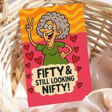 温馨的50岁生日贺卡（含信封）——“五十岁依然风韵犹存”设计，柔和而充满活力的老妇人形象，完美表达温暖祝福，是馈赠佳品。贺卡|柔美动人的50岁生日贺卡|纸质贺卡，爱心饰品