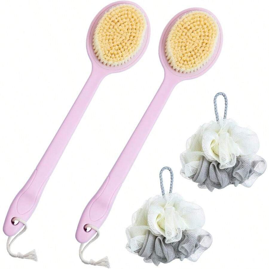 XGTCepillo corporalcepillo corporal para baño cepillo para la elda duca 2 cepillos. El diseño con mango largo doblado ayuda a limpiar la elda. Con 2 bs de baño - Rosa - Ver 1