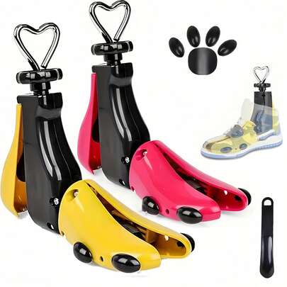 1 st justerbar skosträckare - gul och svart plastdesign, bred fotsträckare, 4-vägs stretch, justerbar rem, ergonomisk design, lämplig för konstläderskor, stövlar, sneakers, vardagsskor och sportskor, perfekt alla hjärtans dag-present