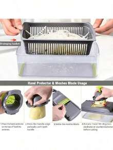 Vegetable Chopper, Multifunctional Fruit Slicer, Handle Food Grinder, Vegetable Slicer, Cutter, Onion Chopper With Multiple Interchangeable Blades, Household Shredded Potatoes, Kitchen Utensils, Kitchen Tool - White - View 5