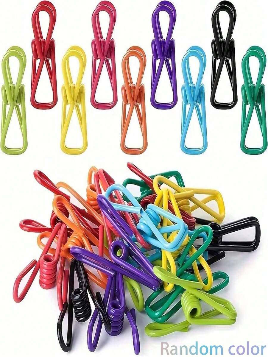 30/15/10 piezas Pinzas de colores, pinzas de cuerda para ropa portátiles, pinzas multifuncionales para colgar ropa, fotos, empaques de alimentos, bolsas de papas fritas, papel, pinzas de acero recubiertas de PVC versátiles, adecuadas para uso de alta frecuencia, no magnéticas