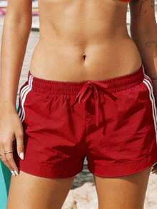 Womens Athletic Shorts, Elastic Waist Side Stripes Summer Sports Shorts Fitness Gym Summer Shorts Casual Shorts Loose Patchwork Workout Sweat Shorts - 紅色 - 查看 8