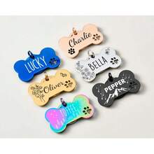 Customized Cute Bone-Shaped Stainless Steel Pet Tag. This Personalized Stainless Steel Pet ID Tag With A Charming Bone Design Can Create A Unique Mark For Your Beloved Pet. Whether As A Dog Name Tag Or Collar Decoration, It Can Showcase Your Distinctive Style. Available In Multiple Colors To Meet Your Personalization Needs. - Multicolor - View 2