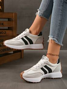 Shoes Retro Chunky Sneakers Instep Bulky Running Sneakers For Women, Shoes For Women,Women's Comfortable Lace-Up Sneakers - Lightweight Multifunctional Casual Shoes, Non-Slip Rubber Sole, Suitable For All Seasons - 白色 - 查看 3