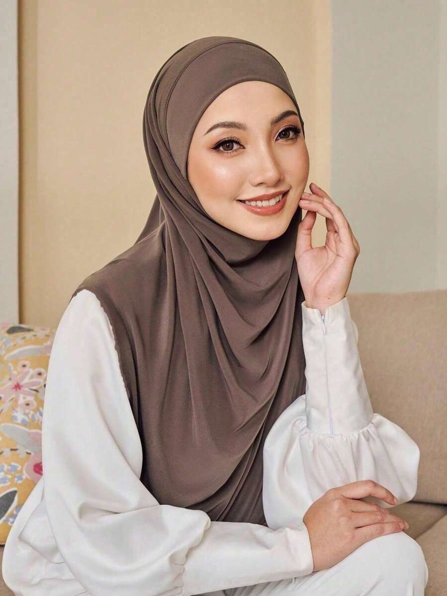 1pc Jersey Viscose High Elasticity Dual-Layer Round Edge Design Hijab Cap, Suitable For Muslim Women Daily Wear,Beach,Holiday - Multicolor - View 1