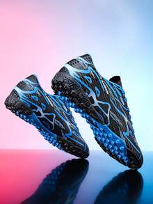 Youth Campus Football Sports Shoes, Football Training Shoes, Football Match Shoes, Studded Non-Slip, Wear-Resistant Sole, Anti-Slip (Camouflage Pattern On Upper, Asymmetrical Colors)