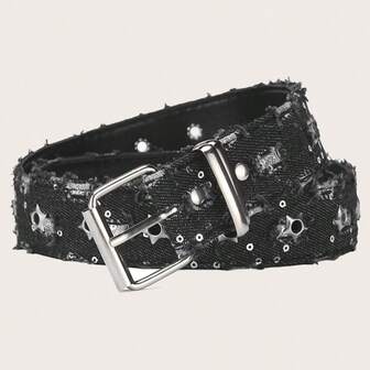 1pc Punk Style Single Prong Star Studded Belt, Fashion Decoration Waist Belt For Jeans, Corn Belt, Suitable For Autumn, Halloween