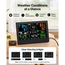 7-In-1 Wi-Fi Weather Station, 7.5-Inch VA Display, Solar Powered Wireless Outdoor Sensor, Home Weather Station Indoor Outdoor, For Temperature, Humidity, Wind Speed/Direction, Rainfall, No APP - US A Type Plug(110-127V) - View 4