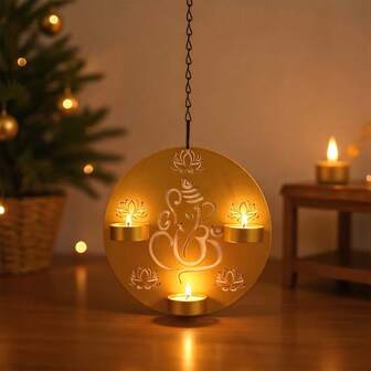 1 pieza Farol colgante de arte de hierro, diseño con patrón de elefante, adecuado para todo tipo de iluminación, decoración colgante de pared para el hogar, decoración durable de Diwali [Velas no incluidas]