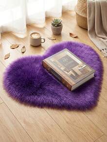 1 件纯色奢华毛绒仿羊毛心形地毯、卧室、客厅地毯、圣诞装饰品