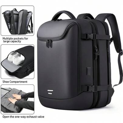 Large Capacity Backpack, Multi-Functional Business Travel Backpack, With Shoe Compartment And USB Charging Port, Unisex Lightweight Everyday Vacuum Compression Bag Backpack, Portable Backpack For Business Trips And Travel.