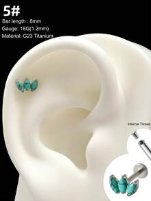 1件装时尚钛金唇钉，内螺纹耳钉，月光石、蛋白石、绿松石、叶子图案，5A级宝石，G23材质，植入级，心形耳骨环，鼻环，鼻中隔饰品，月亮、蝴蝶、星星耳骨环，铰链式鼻中隔耳环，耳廓、耳轮、耳屏耳环，唇钉，梦露唇环，唇钉，顶部螺丝平底耳钉，耳廓唇钉，梦露唇钉，美杜莎唇鼻穿孔饰品，适合女性日常佩戴，圣诞节和万圣节礼物