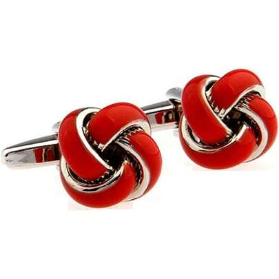 MRCUFF - Par de gemelos rojos con nudo en una caja de regalo y paño de pulido