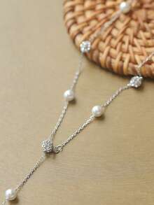 1条925纯银珍珠锆石Y型项链，女士锁骨链，时尚珠宝项链，适合女士派对、聚会、日常休闲佩戴