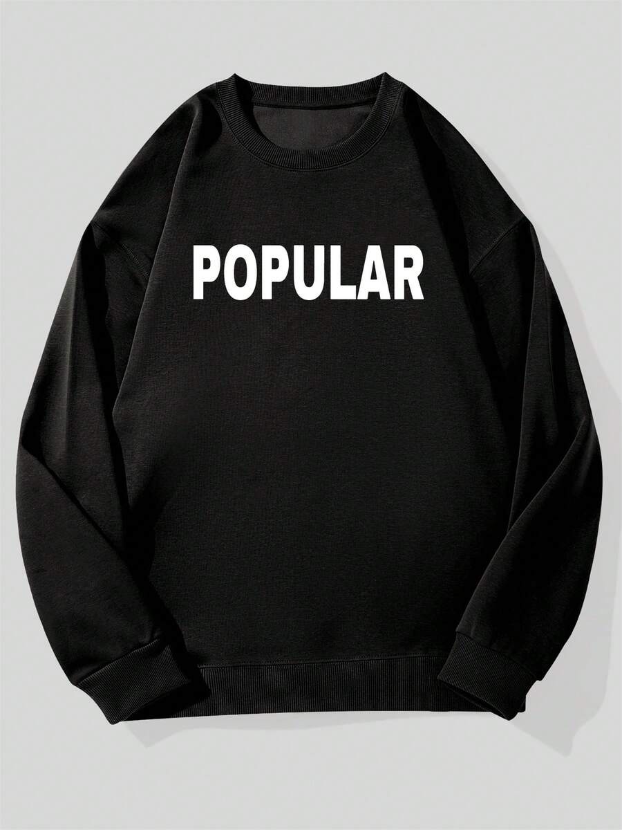 Men's Casual Crew Neck Sweatshirt With Popular Pattern - Black - View 1
