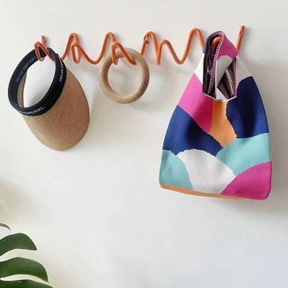 1pc Creative Wave-Shaped Nordic Ins Style Elegant Metal Wall Hook For Clothes, Bags, Scarves - Wavy Design Coat Rack, Smooth Curved Shape, Suitable For Home Organization, Hotel Decor And Fashion Store Display