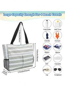 Bolsas de playa para mujer con cremallera, bolsa de playa grande impermeable con bolsillo, bolsas de playa de verano para viajar, ir de compras, piscina, gimnasio,36702020 - Verde Oscuro - Ver 2