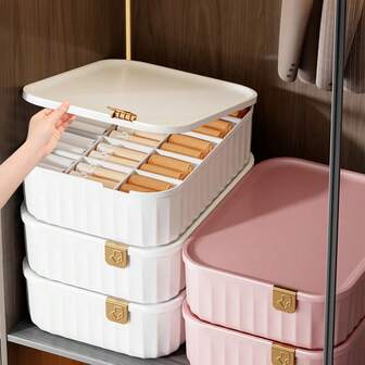 1pc Plastic Divided Underwear And Sock Storage Box, Fifteen Grid Drawer Storage Box With Lid, Wardrobe Storage Box, Bedroom Accessories, Wardrobe Accessories, Used For Storing Underwear, Socks, Handkerchiefs, Ties, Belts, Scarves, Storage Boxes, Home Storage, Desktop Storage, Drawer Storage, Wardrobe Storage