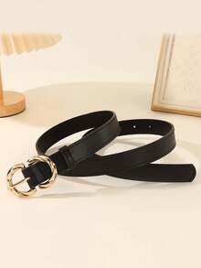 1pc New Simple Letter Versatile Belt For Girls Casual Fashion Black Leather Buckle Belt - Multicolor - View 4