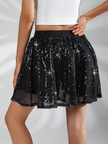 Girls' Party Sequin Mesh Mini Skirt (YY149) - Black - View 2