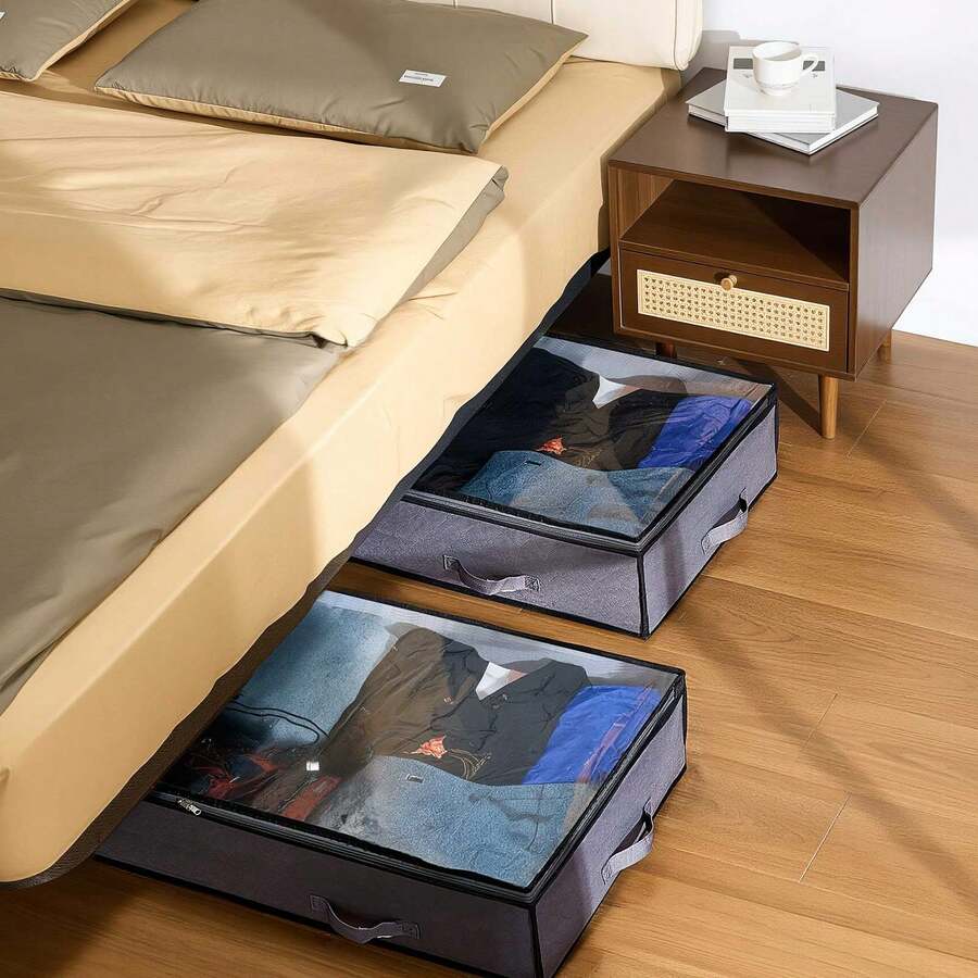 Under Bed Storage With Clear Lids, 39.2 X 19.7 X 7.1 Inch, 90L Large Underbed Clothes Storage Containers, Low Profile Under Bed Drawer Shoe Organizer Bins Box For Blanket Shoe Bedroom, 4 Pack - 39.2 x 19.7 x 7.1 Inch - 查看 1