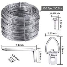 XISH Kit para colgar imágenes ganchos para cuadros en D con tornillos alambre para colgar imágenes 100 pies y mangas de aluminio soporta hasta 30 libras destornillador incluido - Plateado - Ver 7