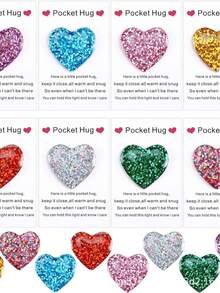 1pc/5pcs/10pcs In Stock Cute Pocket Hug Heart Inspirational Cards, Love Gift, Heart Cards, Motivational Blessing, Glitter Heart Holiday Gift - Multicolor - View 8