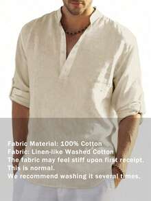 Kemeja Pria Tombol Tombol Depan Plain Casual - Khaki - View 5