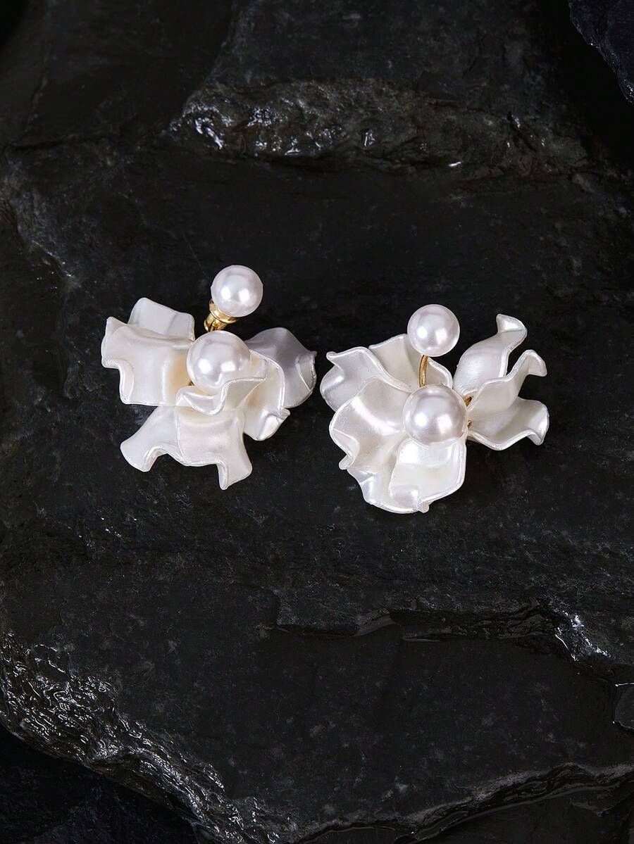 Opalesca 1 Cặp hoa tai thiết kế cánh hoa thanh lịch, hoa tai thời trang sang trọng đeo hàng ngày cho phụ nữ - Cánh hoa ngọc trai - Xem 1