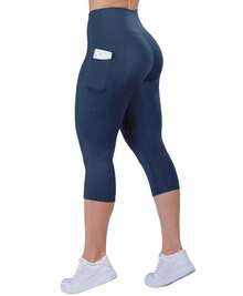 Capri Pants With Pocket, High-Waisted, Suplex Fitness Fabric - Màu xanh hải quân - Xem 5