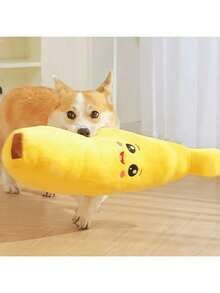 1pc Plush Banana Shaped Dog Chew Toy - Suitable For Small, Medium And Large Dogs, Interactive Teething Toy - Helps Relieve Pet Anxiety, Soft Polyester Material, No Battery Required - Yellow - View 5