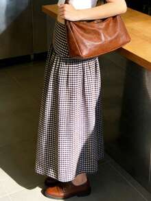 Women's Long Skirts Dropped Waist Plaid Skirts Summer Casual A-Line Skirts Streetwear - màu nâu - Xem 2