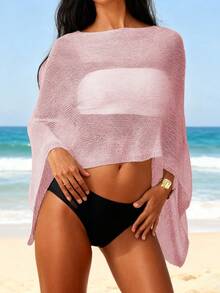 Womens Sheer Poncho Shrug Bolero Lightweight Summer Beach Cover Up Tops Swimsuit - 粉色 - 查看 3