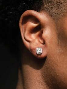 2pcs Bling Bling Square Stud Earrings, Rhinestone Earrings For Men, Fashionable Sparkling Jewelry, Elegant Accessory For Daily Wear And Parties, Valentine's Day Gift - Multicolor - View 3