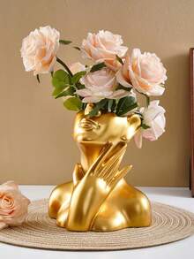 一件现代抽象艺术雕塑花瓶，适用于门厅、餐桌、客厅、办公室、卧室和厨房。北欧风格客厅装饰，理想的结婚礼物。婚礼必备。 - 金色 - 查看 6
