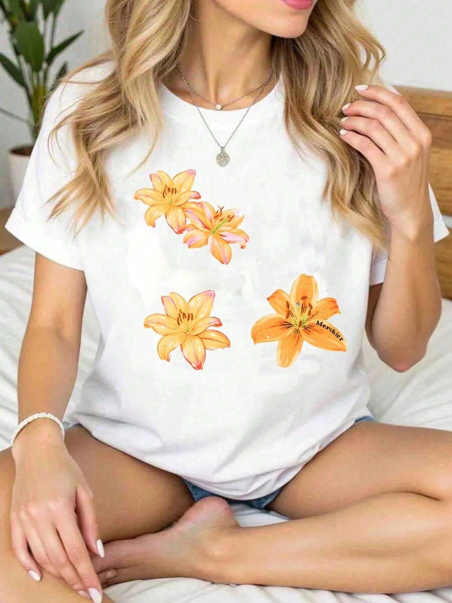 YOKASA Camiseta de manga corta con estampado informal de verano para mujer.1 pcs,180g Pure Heavy,95%Polyester 5%Spandex - Blanco-YH241 - Ver 1