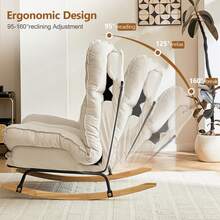 Rocking Chair With Adjustable High Backrest, Extra-Wide Cushioned Gliding Rocking Chair, Comfortable Corduroy-Trimmed Chair, Suitable For Living Room And Bedroom. - White - View 5