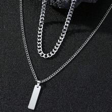 Set de 2 collares con colgante de moda para hombre, collar largo de doble capa apilado con colgante único, accesorio minimalista de hip-hop - Albaricoque - Ver 2
