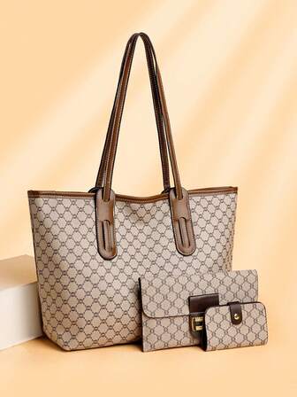 Women's Fashion Casual Versatile Popular Commuting Handbag, Large Capacity Shoulder Bag With Card Holder And Wallet Set